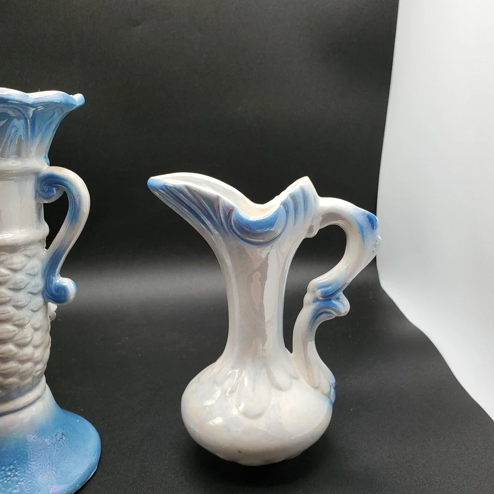 Bud Vase Lot 2 raised flowers Pitcher Jug Colorful Piece vintage decorative Blue